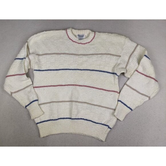Private Club Vintage Men's Sweater White Striped Crew Neck Pullover Size XL - Picture 3 of 12